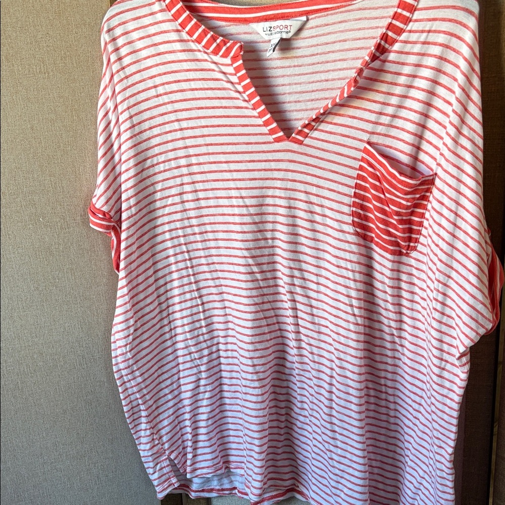 FINAL MARKDOWN Liz Claiborne Striped V-Neck Tee xxl